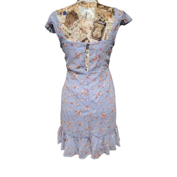 Dee Elly Blue Ditsy Floral Summer Ruffle Sleeves Girlcore Romantic Short Dress - Picture 6 of 10